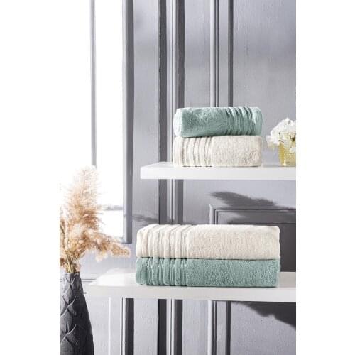 Bamboo Extra Soft High Quality Towel Set-Raw White/green (2*50x85 + 2*70x140)