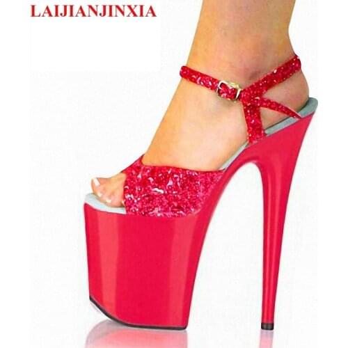 LAIJIANJINXIA New Pointed High Heels Open Toe Womens Shoes 23CM Ultra High-Heeled Sandals Platform Dance glitter Wedding Shoes