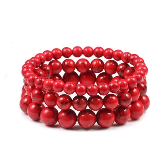 New 6mm 8mm 10mm Red Turquoises Beads Bracelets Classic Elastic Stretch Natural Stone Bracelet Bangle for Women Men Yoga Jewelry