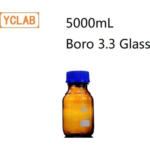 YCLAB 5000mL Reagent Bottle 5L Screw Mouth with Blue Cap Boro 3.3 Glass Brown Amber Medical Laboratory Chemistry Equipment
