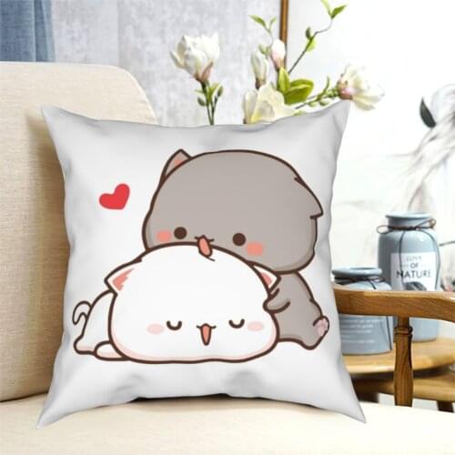 Peach And Goma Mochi Cat Lick Pillowcase Printed Polyester Cushion Cover Decorations Kiss Pillow Case Cover Bedroom 40*40cm