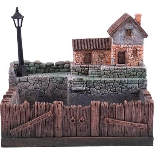 Resin Flower Pot with Lamp for Succulents Plants Creative Planter for Small Bonsai Micro- Landscape Garden Decoration