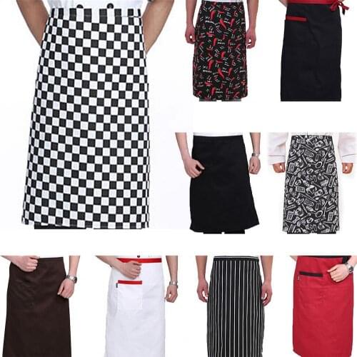 Cooking Apron with Pocket Breathable Fashion Striped Plaid Polyester Durable Half-length Apron Kitchen Cleaning Baking Crafting