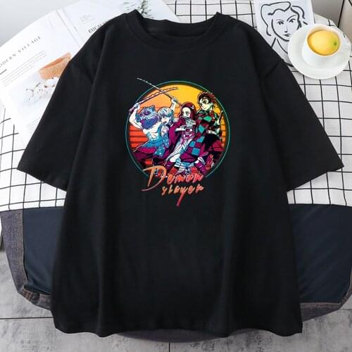 Anime Demon Slayer Print Shirts Harajuku Loose Casual Streetwear Tee Shirt Summer Short Sleeve Loose Hip Hop Oversized T Shirts