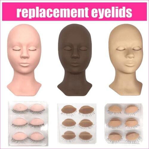 3 Colors Mannequin Head Replacement Eyelids Silicone Practice False Eyelash Extensions Makeup Model Massage Training Heads