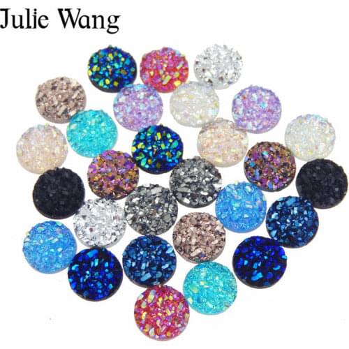 Julie Wang 100pcs 8mm Flatback Resin Druzy Round Cabochons Cameo For Charms Pendant Bracelet Jewelry Making Accessory Findings
