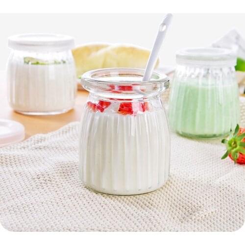 1pc Creative Pruning Pudding Bottle Yogurt Cup Jelly Mousse Cup with lid Glass Bottle Homemade Yogurt Bottle Milk Bottle