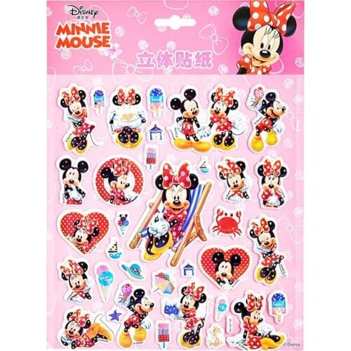 Disney Princess Stickers for Kids Baby Fashion Frozen Anna Elsa Sofia Mickey Mouse 3D Bubble Stickers DIY Toys Gift