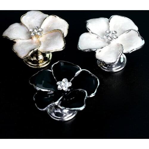Fashion creative flower crystal drawer shoe cabinet Tv cabinet knob pull silver gold white black win cabinet cupboard handle