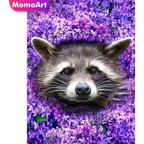 MomoArt Diamond Mosaic Raccoon Cross Stitch Diamond Painting Animal New Arrival Embroidery Lilac Picture Rhinestones Handicraft
