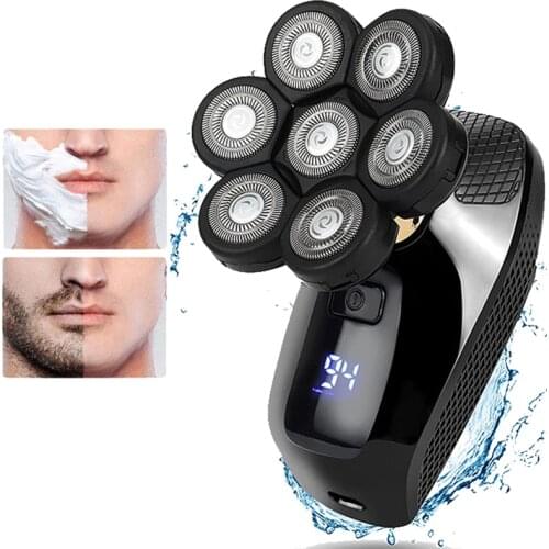 7D Electric Shaver for Men Razor Bald Clipper Waterproof USB Faster-Charging LED Display for Men Trimmer Electric Rotary Razor
