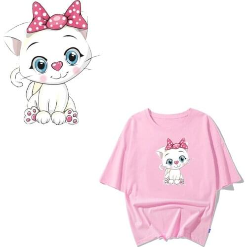 Cartoon Cat Dog Patch Washable Heat Transfer Vinyl Stickers on Clothes DIY T-shirt Dresses Press Applique Iron-on Transfers