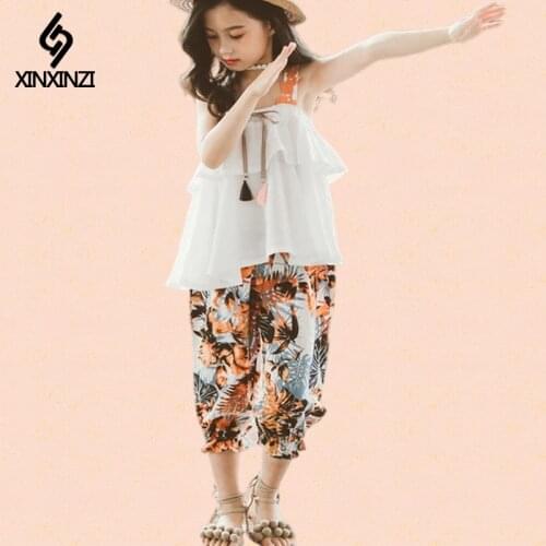 Teenager girl clothes summer Kids Fashion Tops Floral Pants Two Piece Set Children Suit Girls Outfits 7 8 9 10 11 12 13 14 Year