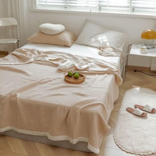 Solid Color Cotton Summer Blanket Towel Quilt For Sofa Bed Adult Women Wrap Nap Blankets Throw Blanket For Car Office