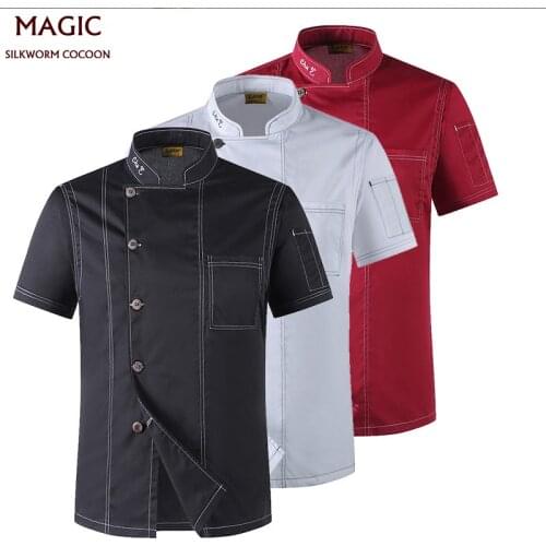Wholesale Unisex catering service chef uniform short sleeve Hotel service work Shirt Chef Jacket+cap+apron Chef overalls for men