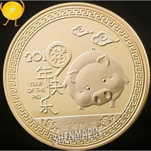 2019 Happy Year of the Pig Commemorative Coin Gold Pig Sent Blessing Coins Collectibles Chinese Zodiac Auspicious Pig Coins