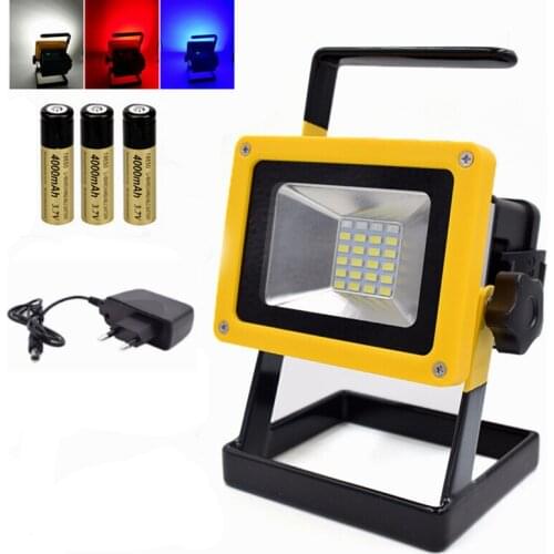 Portable 24 LED Floodlight 10W Rechargeable Work Flood Light Camping Lamp Waterproof for Outdoor Lighting with battery charger