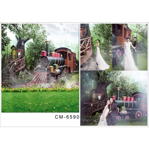 Retro Train Flowers Vintage Background Photography Green Tree Photography Backdrops for Photo Studio Custom Wedding Backdrops