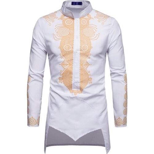 White Afican Dashiki Shirt Men 2020 Fashion Irregular Hem Design Long Sleeve Dress Shirt Men Hip Hop Streetwear African Clothes