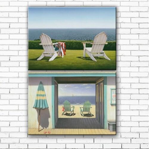 Mediterranean sea chair umbrella green scenery canvas printings oil painting printed on canvas home wall art decoration picture