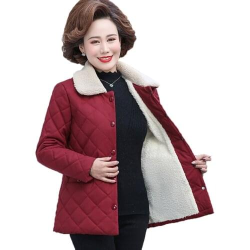 Middle-aged Elderly Mothers Parker Cotton Coat Autumn Winter Jacket Short Add Velvet Keep Warm Outerwear Tops Plus Size 5XL2020