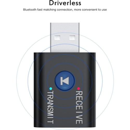 TR6 USB Bluetooth5.0+EDR Transmitter Receiver FM Player Adapter3.5mm AUX Jack Wireless Audio Music Adapter for Car Speaker PC TV
