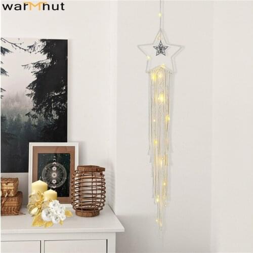 WarmHut Moon Star Dream Catchers with Lights Bohemian Handmade Dreamcatcher Macrame Wall Hanging Ornament for Home Wedding Decor