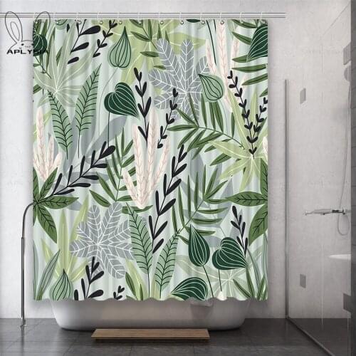 Green Grass Simplicity Leaf Red Flower Pineapple Cartoon Polyester Fabric Shower Curtain for Bathroom