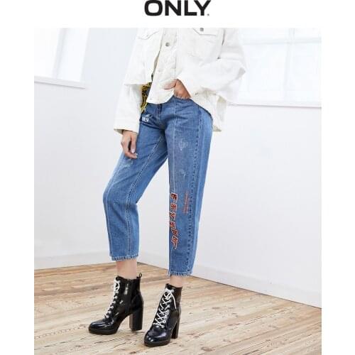 ONLY summer new cotton low waist straight loose loose stitching cropped jeans women | 11946I501