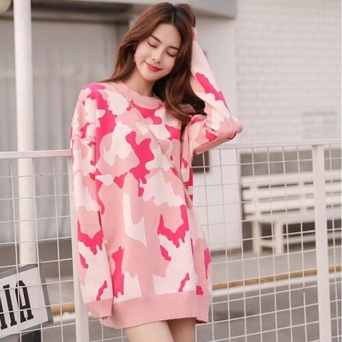 Women Oversized Sweater and Pullovers Camouflage Pull Femme Jumpers Winter Clothes Women Long Sleeve Streetwear Knit Tops 2019