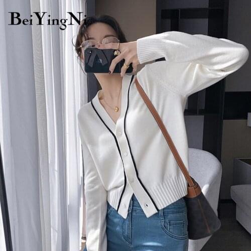 Beiyingni Women Cardigan Sweaters Spelll Color Single-breasted Loose Knitted Coats Female Casual Autumn Winter Cardigans Jumper