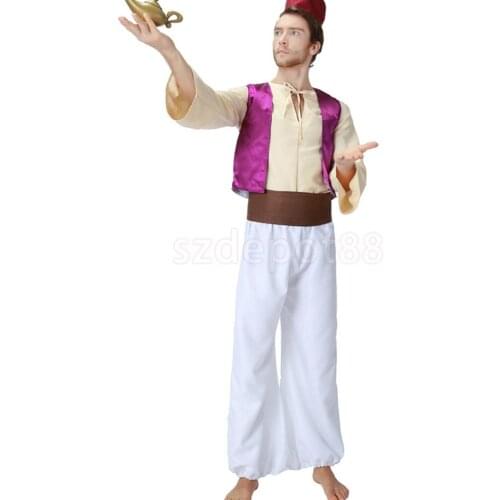 Prettyia Indian Arab Prince Costume Hat Adult Mens Sheik Cosplay Halloween Masquerade Party Outfit Anime Uniform