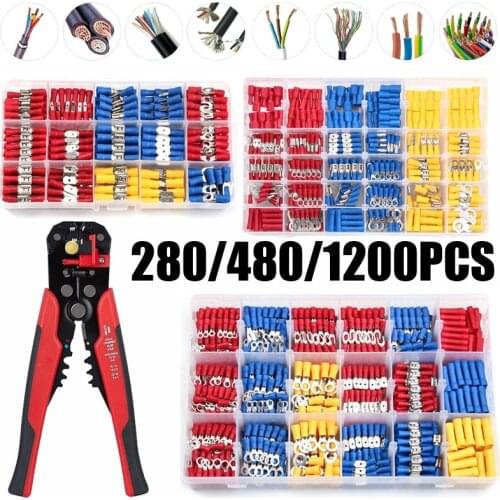 280/480/1200pcs Insulated Cable Connector Electrical Wire Assorted Crimp Spade Butt Ring Fork Set Ring Lugs Rolled Terminals Kit