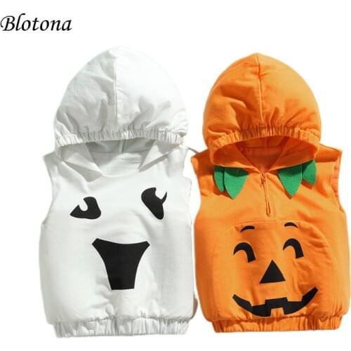 Blotona Babys Halloween Hooded Vest Cosplay Costume Cartoon Printing Round Neck Sleeveless Pullover Tops, 0-24Months