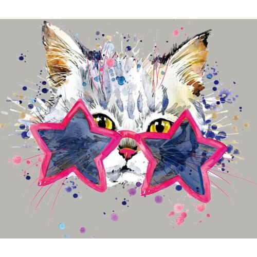 Cute Cat Printing Patch Washable Diy Garment Thermal Transfer Stripe Clothing Badges Patches Easy Print By Household Irons