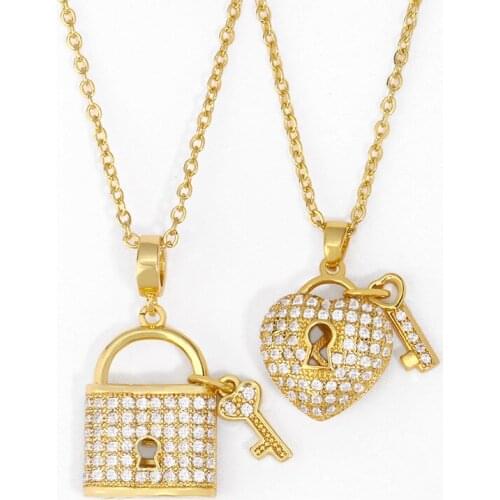 Funmode Trendy Handmade Key Padlock Design CZ Pendant Necklace For Women Dress Accessories Female Party charm bisuteria FN115