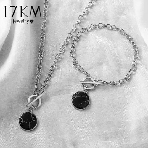 Trendy Round Marble Pendant Chain Bracelet For Women Silver Color Punk Minimalist Bangles Female Fashion 2021 Jewelry