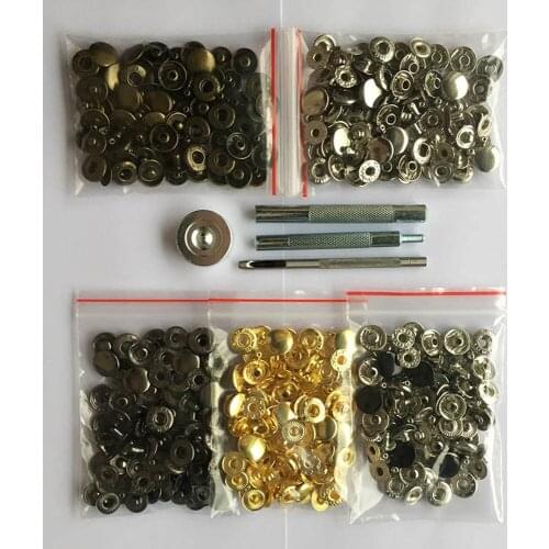50Set Leather Snap Fasteners Kit,10mm 12mm 15mm Metal Button Snaps Press Studs,4 Installation Tools, Snaps for Clothes Leather