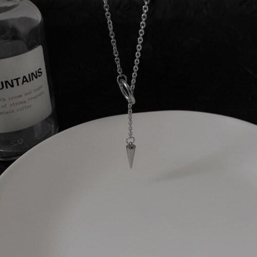 Cone Necklace Women Geometric Bridal Necklaces Tassel Chain Pendant Girls Jewelry Silver Color Vintage Stainless Steel Collares