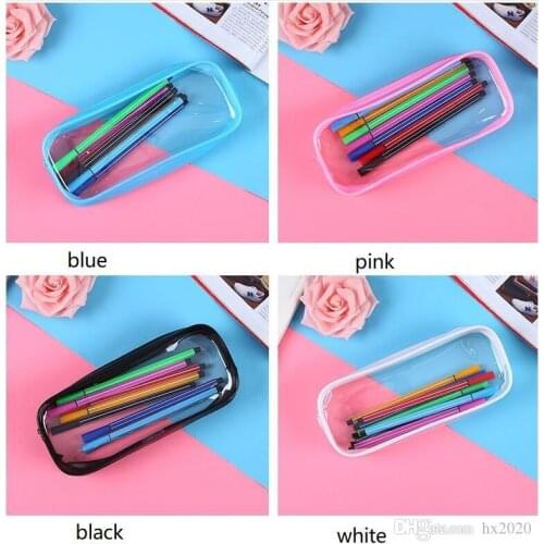 PVC Pencil Bag Zipper Pouch School Students Clear Transparent Waterproof Plastic PVC Storage Box Pen Case Mini