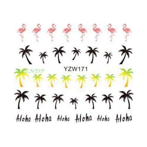 Water sticker for nail art decoration slider flamingo coconut palm tree adhesive design decal manicure lacquer accessoires foil