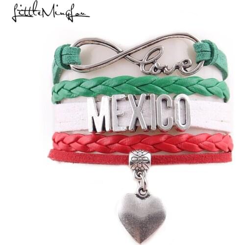 Infinity love MEXICO women wrap Bracelet stacks heart charm leather braid handmade bracelets & bangles for women men jewelry
