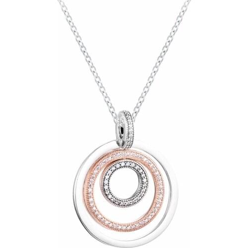 2021 New 925 Sterling Silver Two-tone Circles Pendant & Necklace for Women Original Jewelry Party Gift Collares Bijoux Femme