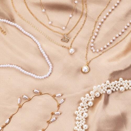 ZOVOLI Pearl Flower Butterflies Choker Necklace Long Chain Pearl Heart Coin Double Layer Pendant Necklaces For Women Jewelry