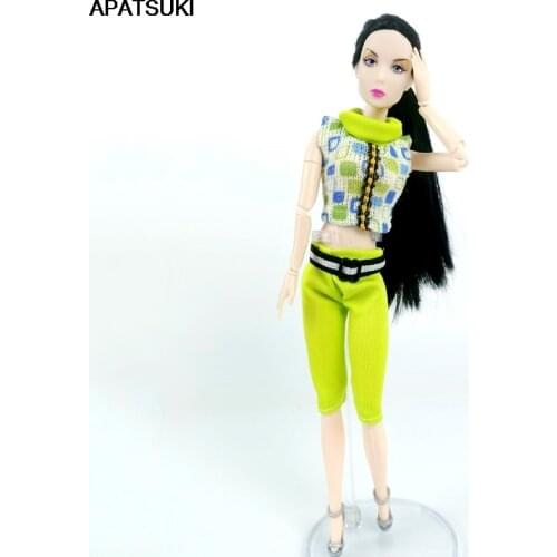 1set Green Sweater Outfits Clothing for Barbie Doll Clothes Tops Shirts + Short Pants Set for 1/6 BJD Dolls Accessories DIY