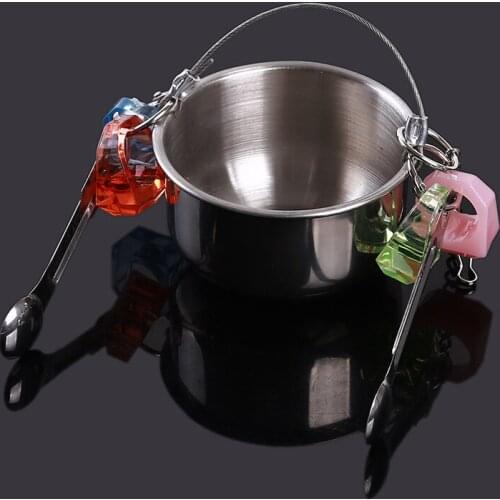 1Pc High Quality Stainless Steel Food Water Feeding Bird Single Cups Parrot Cage Stand Bird Feeder Supplies