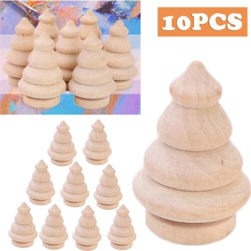 10pcs DIY Wood Peg Tree Unpainted Peg Doll Christmas Tree Painted Crafts Home Wedding Cake Decoration Kids Toy Craft