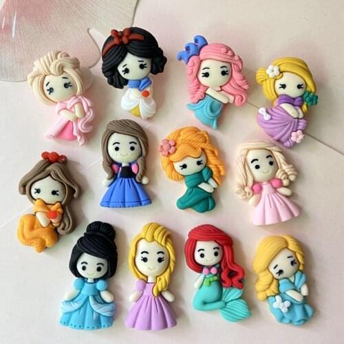 10Pcs Mixed Style Cartoon Mermaid Hand Printed Cute 3D Crown Girls Planar Resin Figurine Crafts Decoration Center Decorations