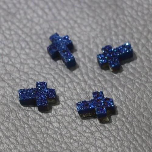 13x18mm Natural Druzy Gems Stone Beads, 2018 new arrival Blue Cross, Fashion Women Jewelry Making Suppliers Craft DIY Necklace