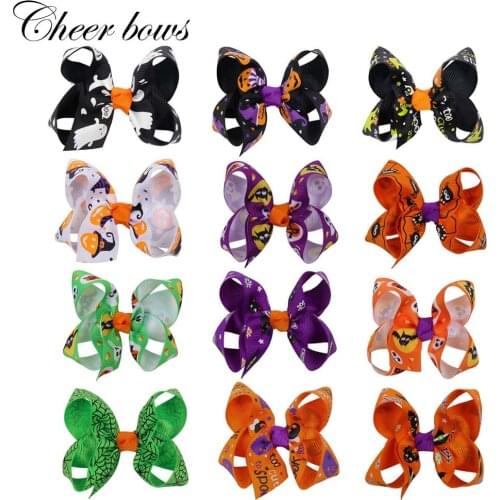 2Pcs/lot 3" Halloween Hair Bows Funny Ghost Pumpkin Print Ribbon Hair Clip for Girls Hairgrips Hair Accessories